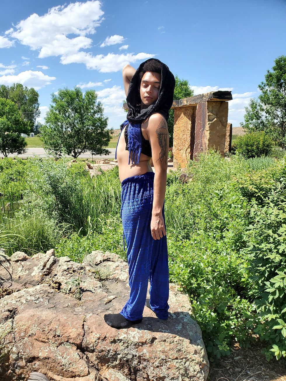 Thumbnail: Black Lotus and Blue Maya Burnout Velvet Hooded Pocket Vest