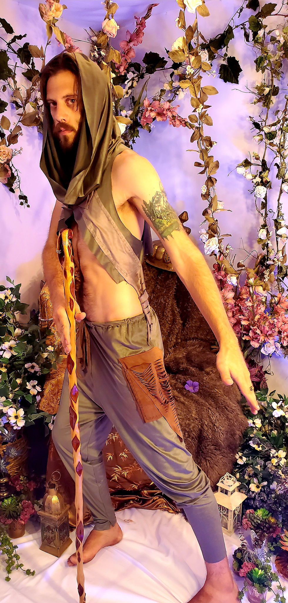 Thumbnail: Forrest Leaves Vegan Suede Hooded Pocket Vest