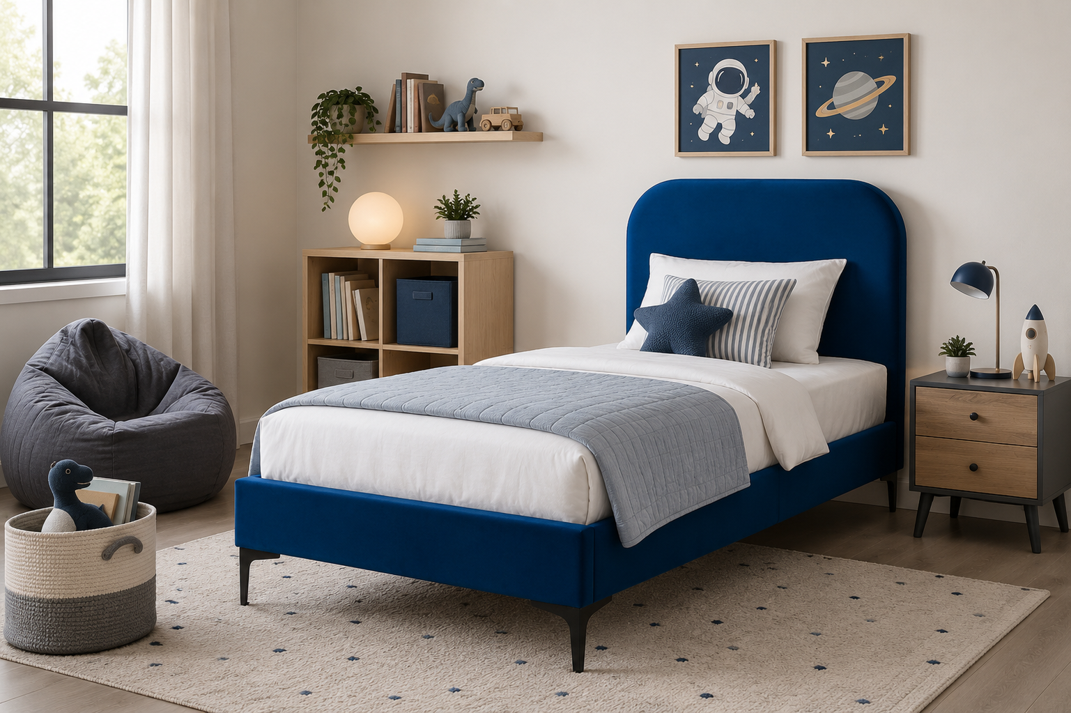 King Single Navy "Tauranga" Bed Frame