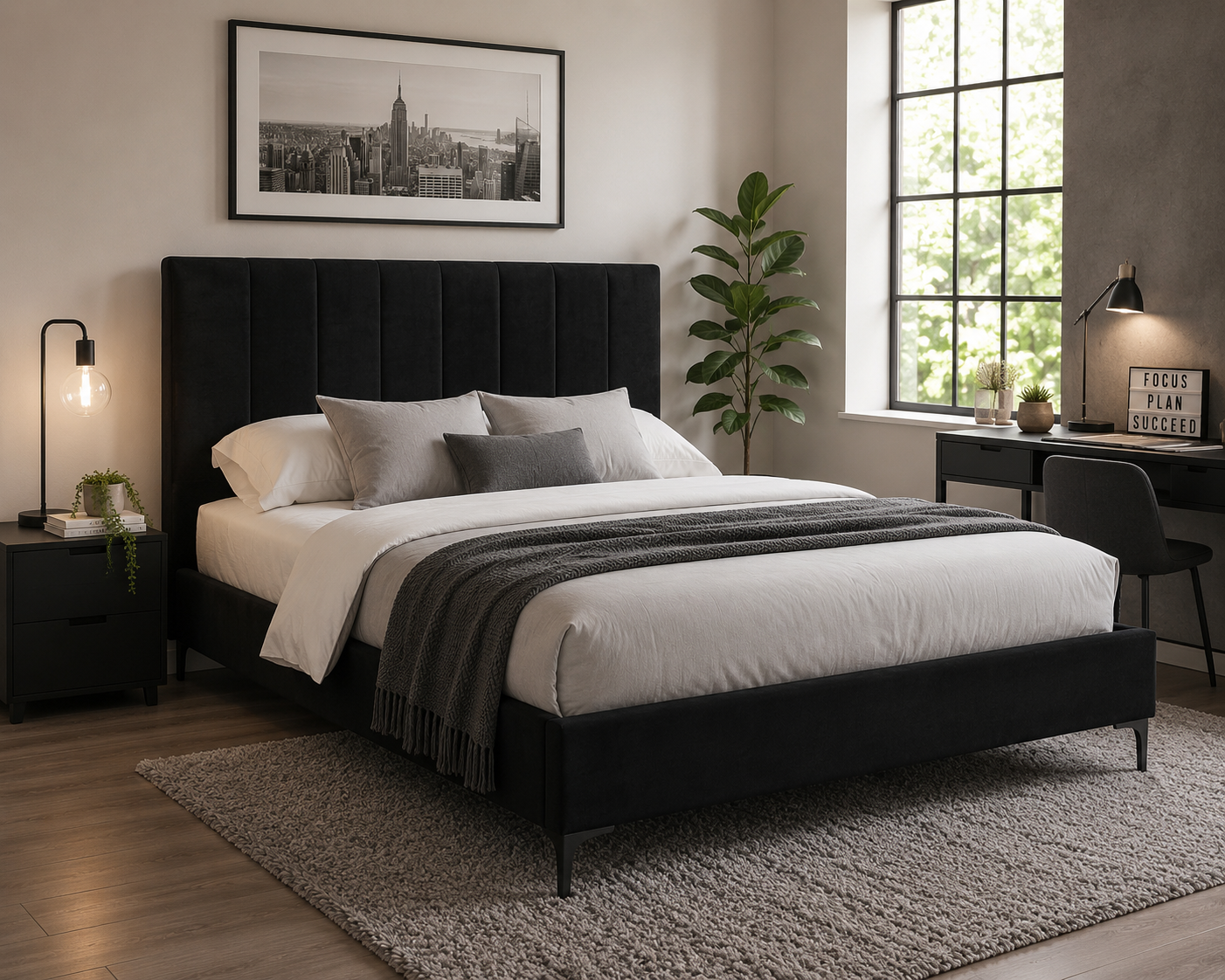 King Single Black Velvet Bed Frame