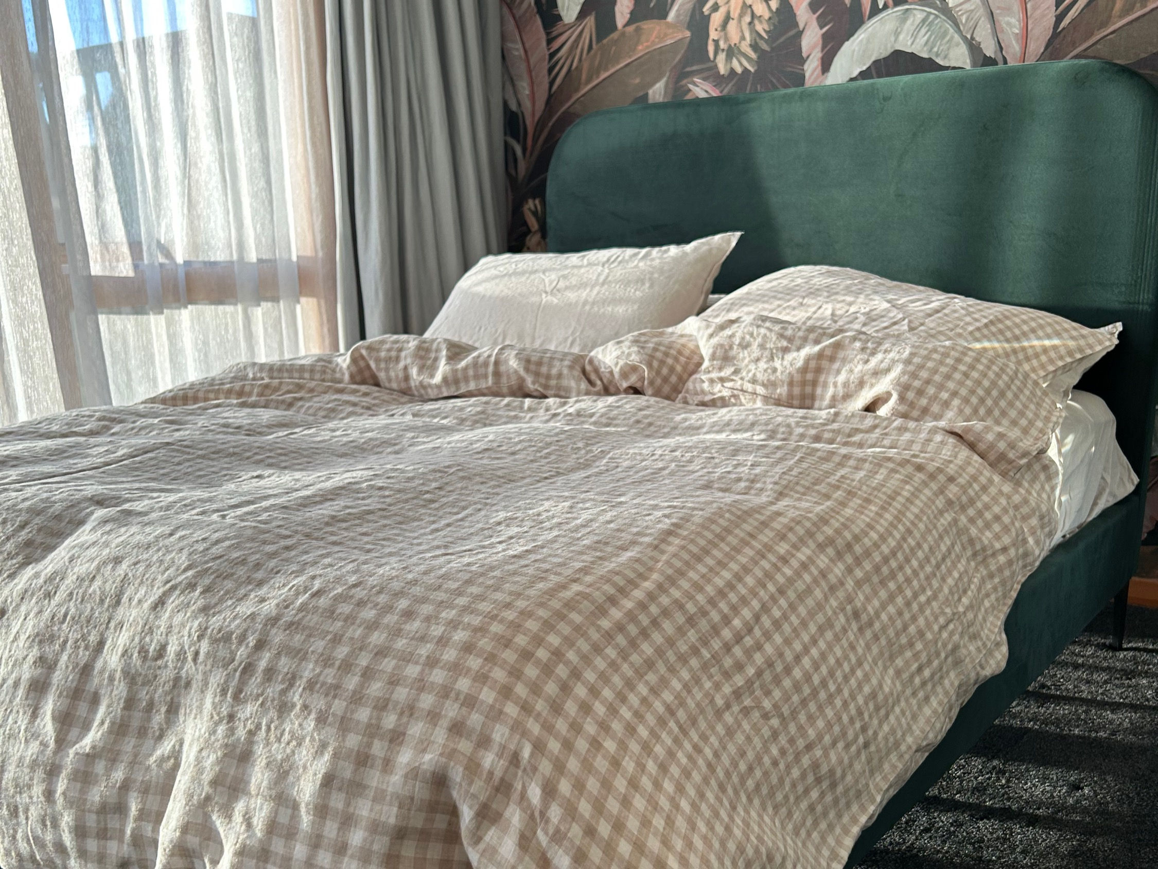 King Single "Tauranga" Forest Green Velvet Bed Frame