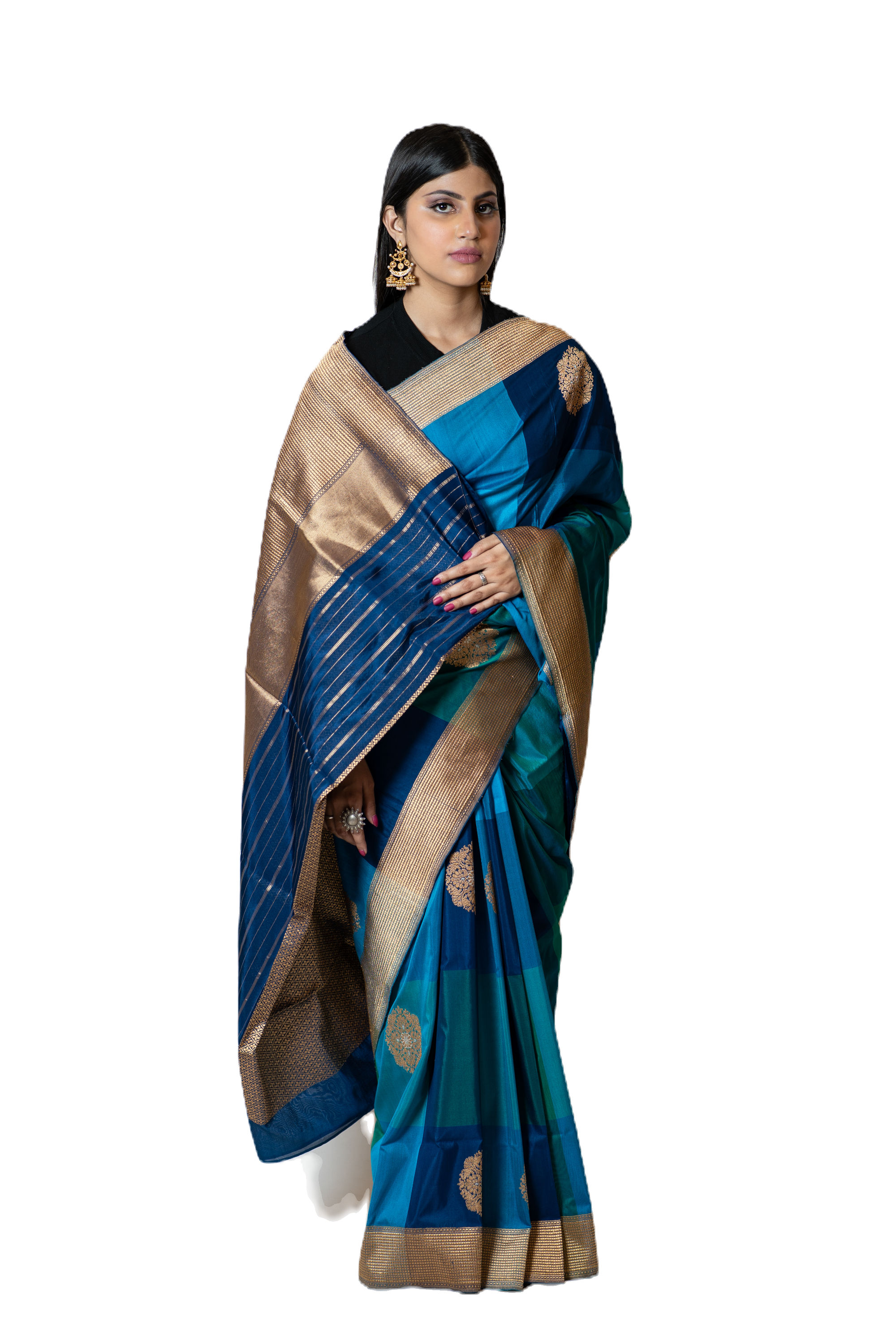 Katan Silk Banarasi Saree with Checks Design Kadhiyal Design