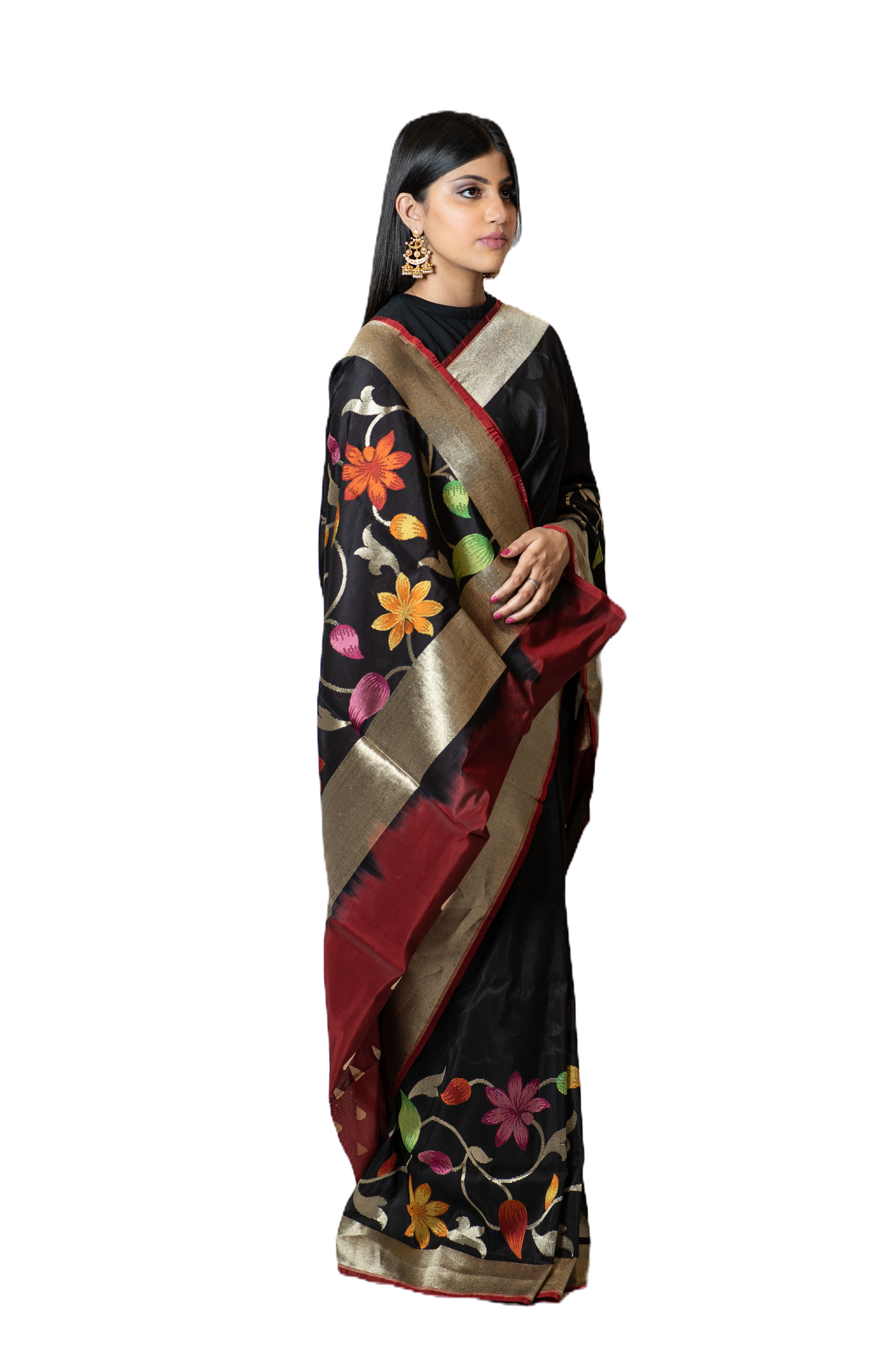 Katan Silk Banarasi Saree with Multi Meena Border