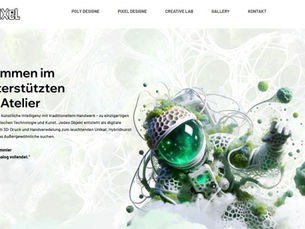 Poly Pixel zeigt ein KI inspiriertes Kunstwerk mit organischen Formen. Das Webdesign stammt von PublicNow