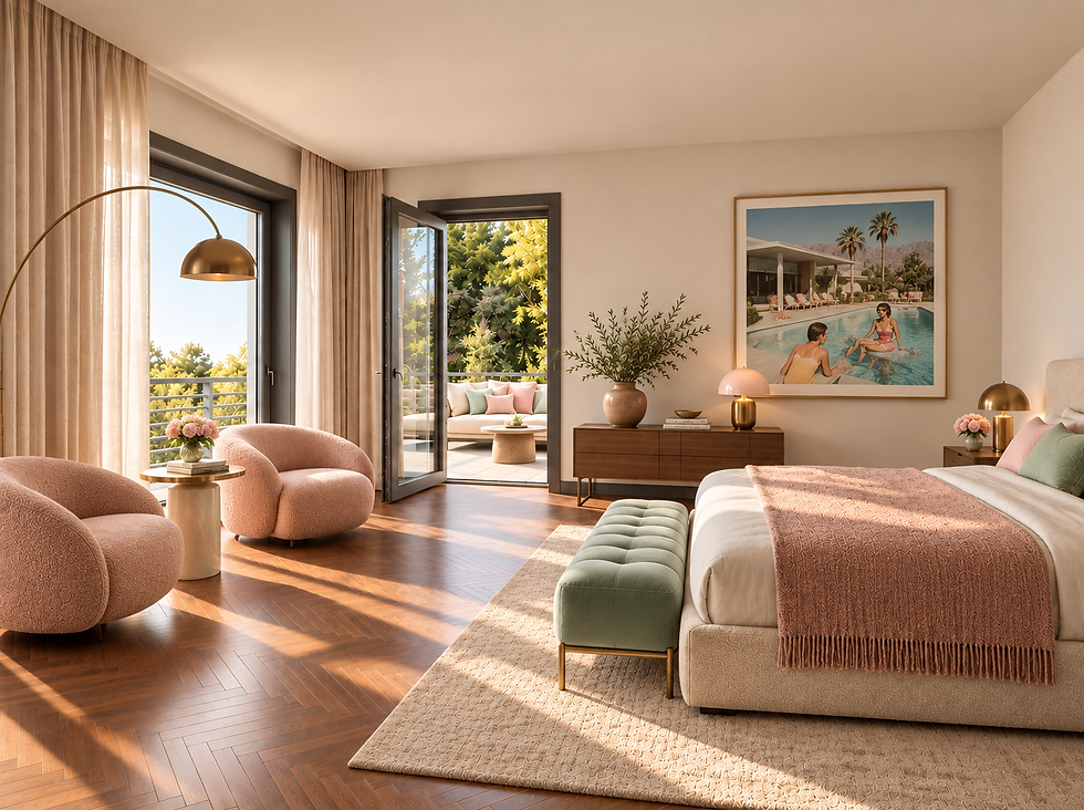 Schlafzimmer mit Poolblick