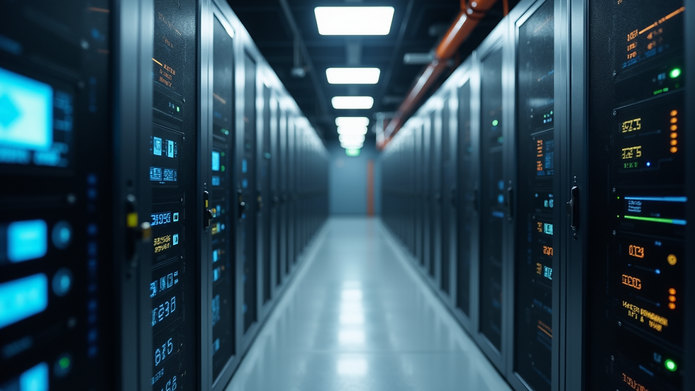 High angle view of a server room with AI and automation hardware