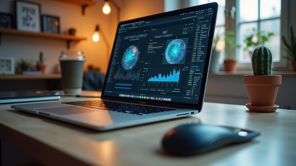 Eye-level view of a modern workspace with a laptop displaying a digital design interface
