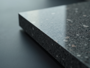 Polished granite slab with detailed edge design