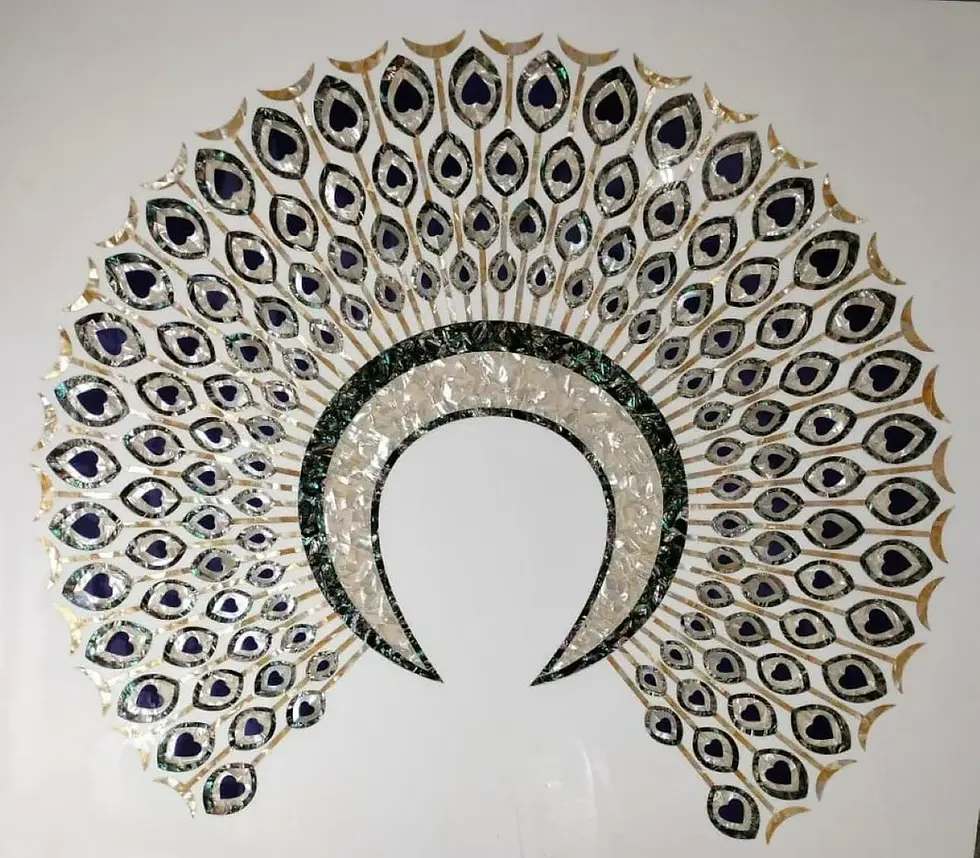 Peacock Mother of Pearl and Semi Precious Stone Mandir Back Panel