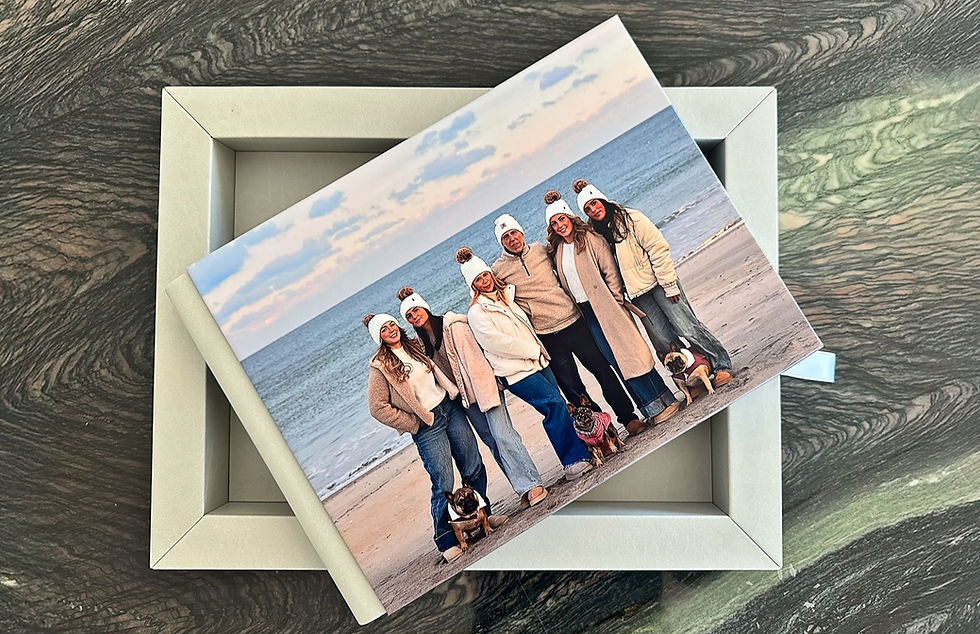 Custom photo album presented in a keepsake box