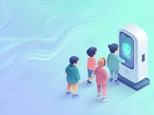 ilustração de criança utilizando terminal com inteligência artificial