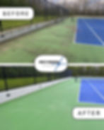 Cleaned tennis court before and after residential pressure washing