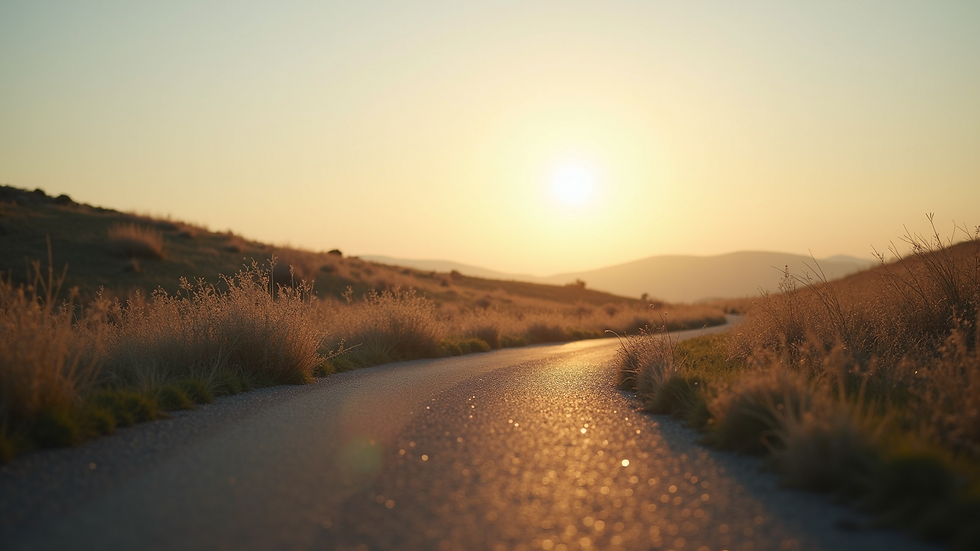 Eye-level view of a serene landscape with a winding path