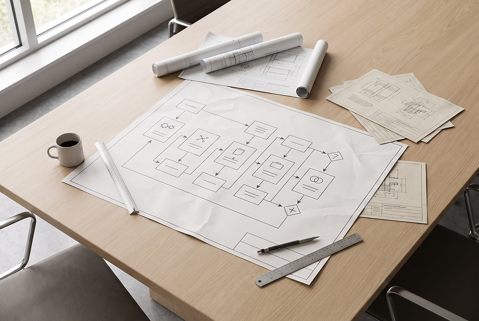 Technical sales workflow overview detailing the seven-stage verification and approval governance process.