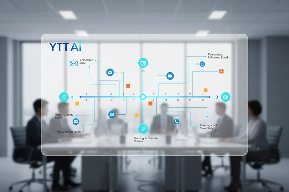 Automated B2B multi-stage AI sales follow-up sequence visualization