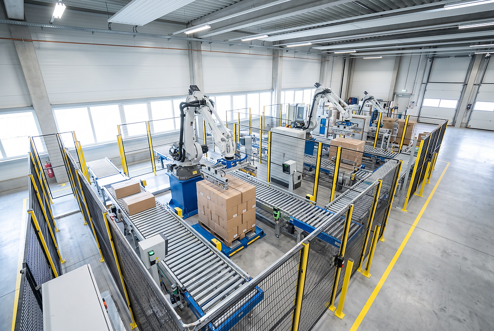 Automated packaging machinery operating on a factory floor demonstrating real-world industrial deployment.