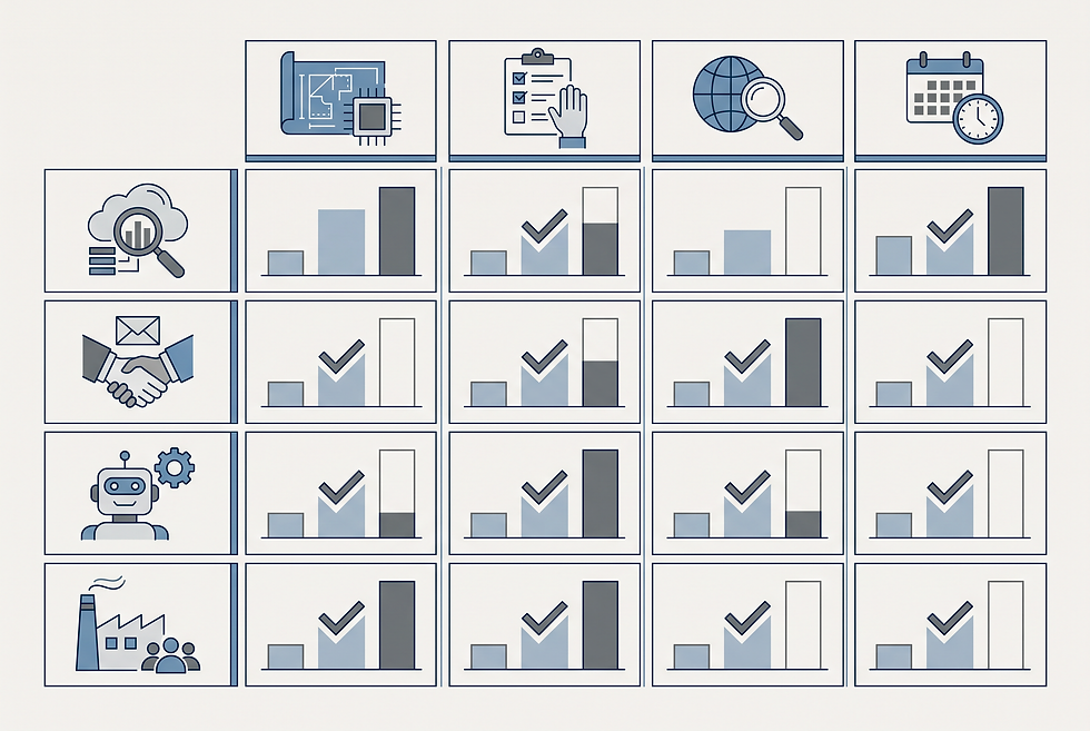 Buyer decision framework comparing AI sales software, sales engagement platforms, and AI workforce solutions for B2B manufacturers.