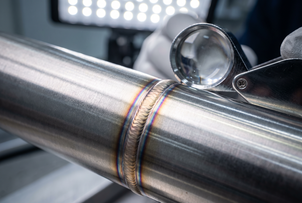 Close-up view of precision TIG welding bead on stainless steel assembly for quality inspection verification.