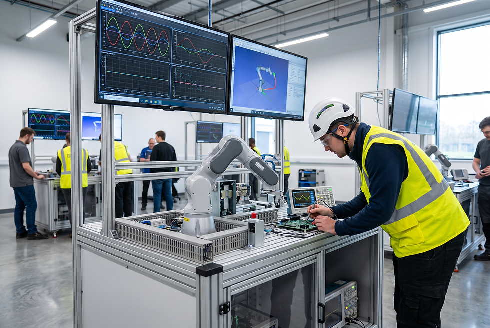 Technical training center illustrating how application engineering and hands-on robotics education de-risk automation buying for industrial manufacturers.