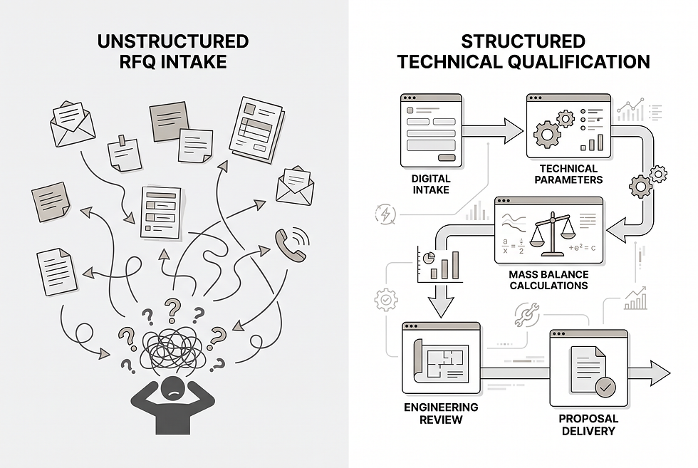 Technical workflow diagram illustrating structured parameter verification and proposal engineering steps for industrial equipment quotes.