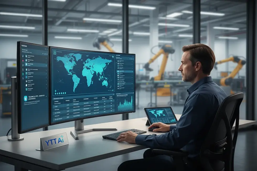 A B2B sales representative utilizing AI-powered customer communication tools to organize technical inquiries.