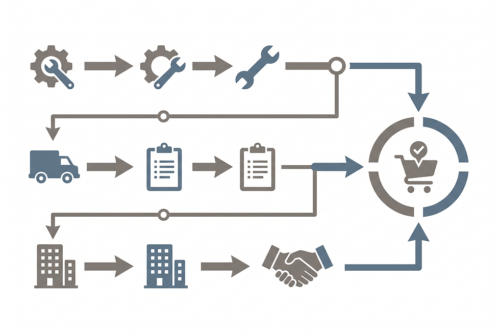Infographic diagram illustrating industrial customer journey segmentation for B2B buyer personas.