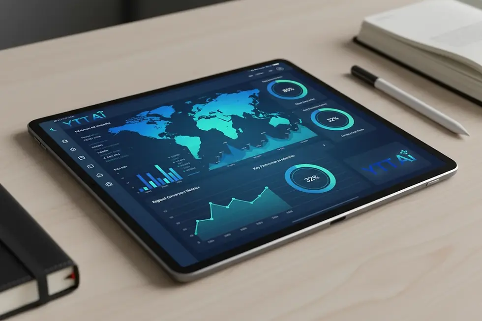Industrial export marketing ROI dashboard showing key metrics like conversion rates and pipeline velocity.