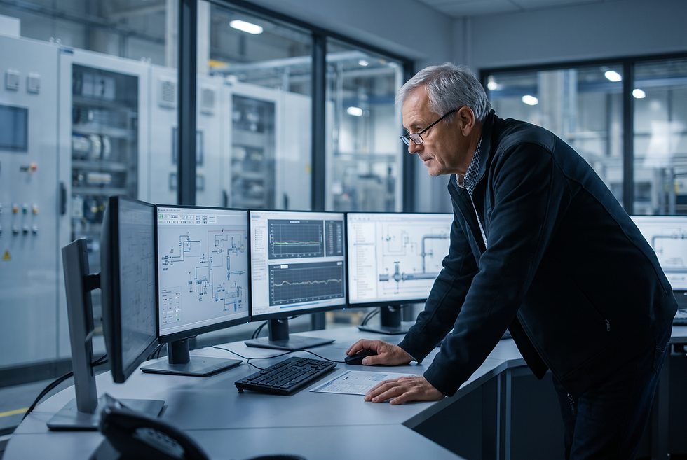 Industrial sales director reviewing qualified manufacturing customer specifications and operational pipeline metrics.