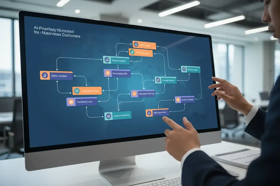 Cross border sales automation setup visual showing campaign sequence steps.