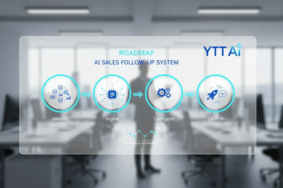 Step-by-step implementation guide diagram to set up B2B sales follow-up software.