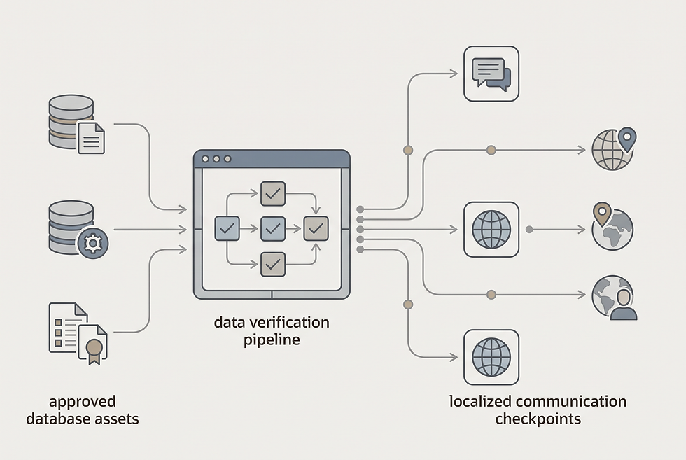 Illustration of a governed data verification workflow for localized technical sales outreach.