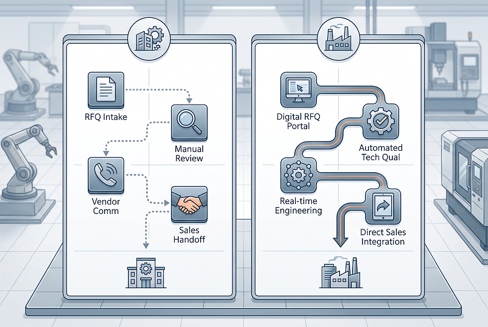 Diagram comparing agency and in-house operating workflows for technical industrial lead generation.