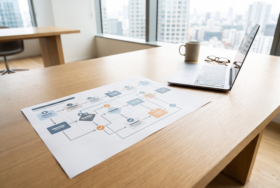 Structured enterprise workflow documentation highlighting human approval checkpoints and technical sales qualification stages.