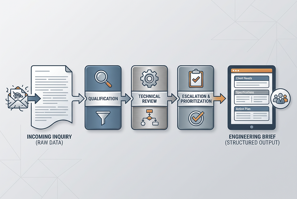 Structured diagram outlining the technical qualification and escalation workflow for B2B inquiries