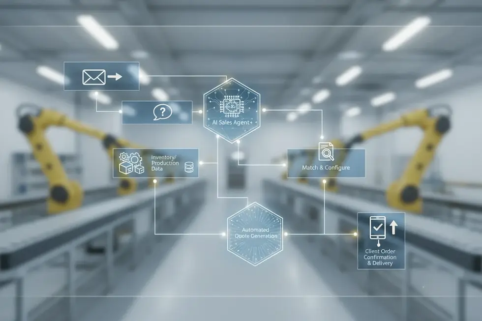 Automated workflow diagram of an AI sales agent handling customer RFQs.