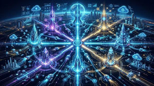 Abstract visualization of a 2026 Enterprise AI neural network representing global digital transformation.