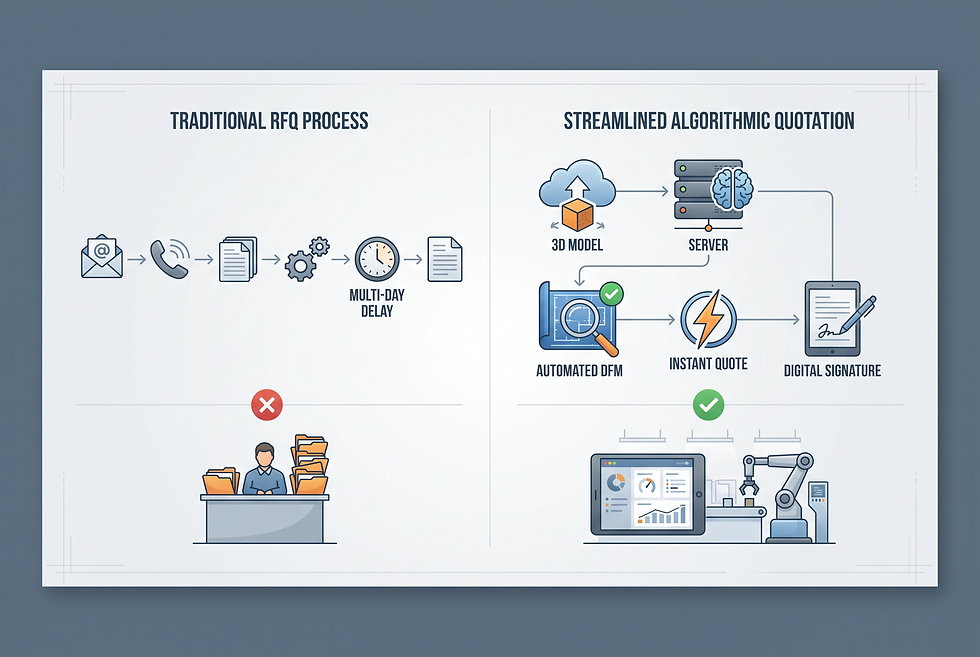 Illustration of an automated manufacturing quotation workflow discussed in the digital manufacturing case study.