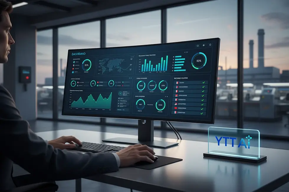An AI-powered B2B website inquiry automation dashboard displaying incoming leads and RFQ conversion rates.