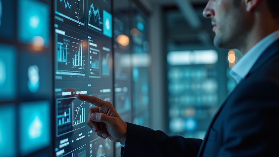 Close-up view of a business leader presenting digital strategy on a screen