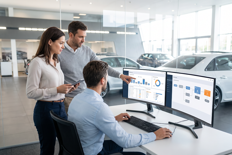 Dealership sales management evaluating automotive lead response data and automated appointment scheduling workflows.