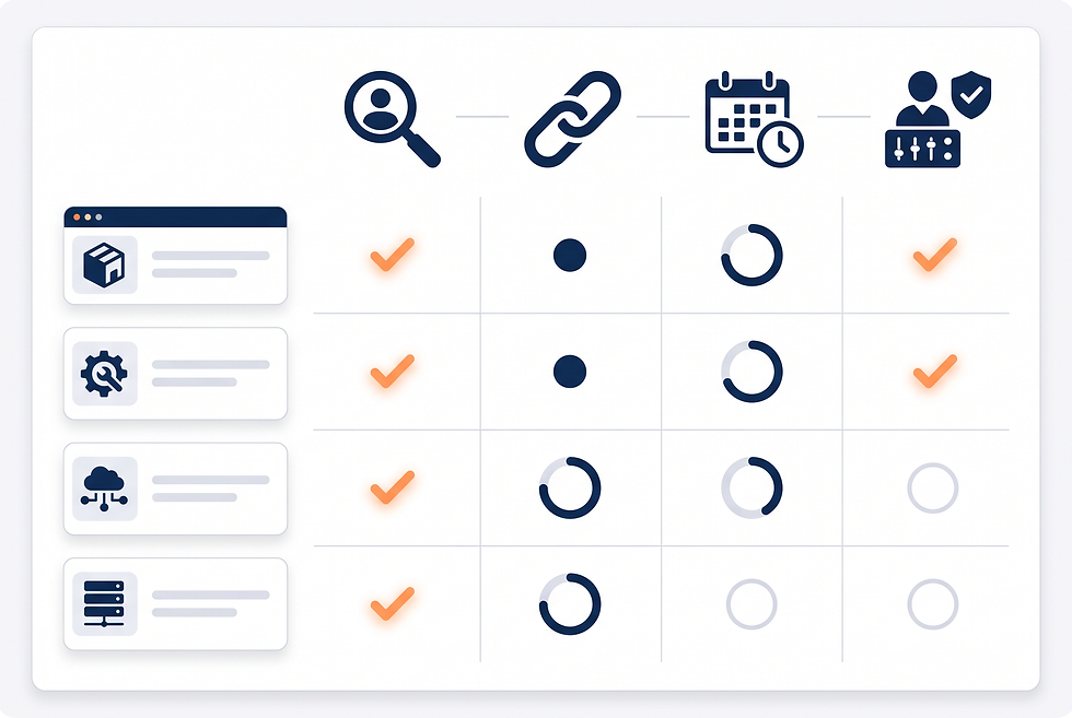 Buyer decision matrix comparing AI leasing tools across lead qualification, PMS integration, tour scheduling, and human approval controls.