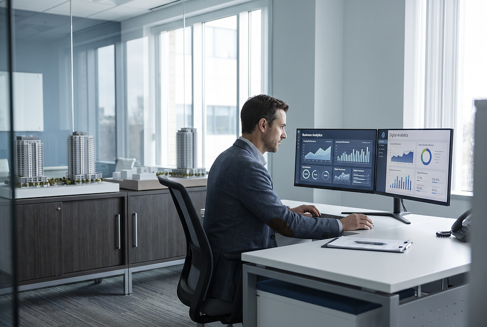 Property management operations director evaluating digital leasing assistant performance and daily tour booking reports.