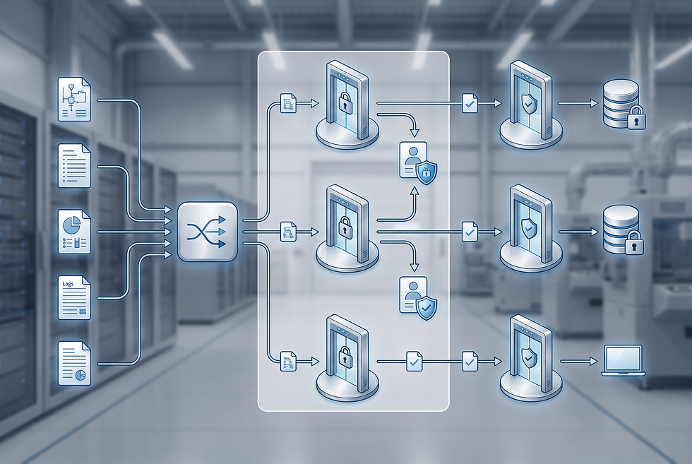 Illustration of an enterprise data security architecture showing permission-based retrieval and document governance.