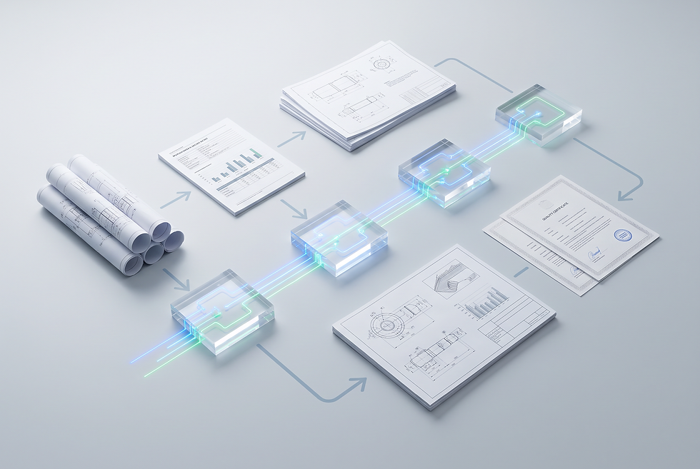 Technical document workflow and qualification stages required to assemble a complete manufacturing RFQ.
