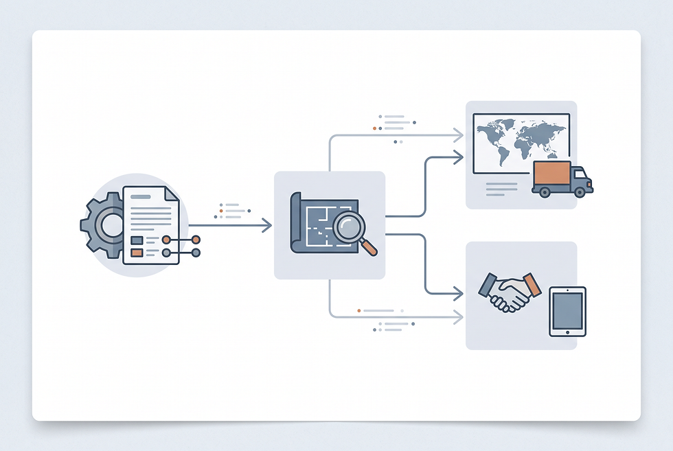 Industrial machinery RFQ workflow diagram illustrating technical intake, feasibility validation, and engineering review stages.