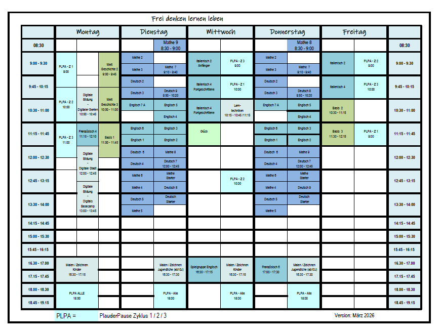 Wochenplan ab März 2026