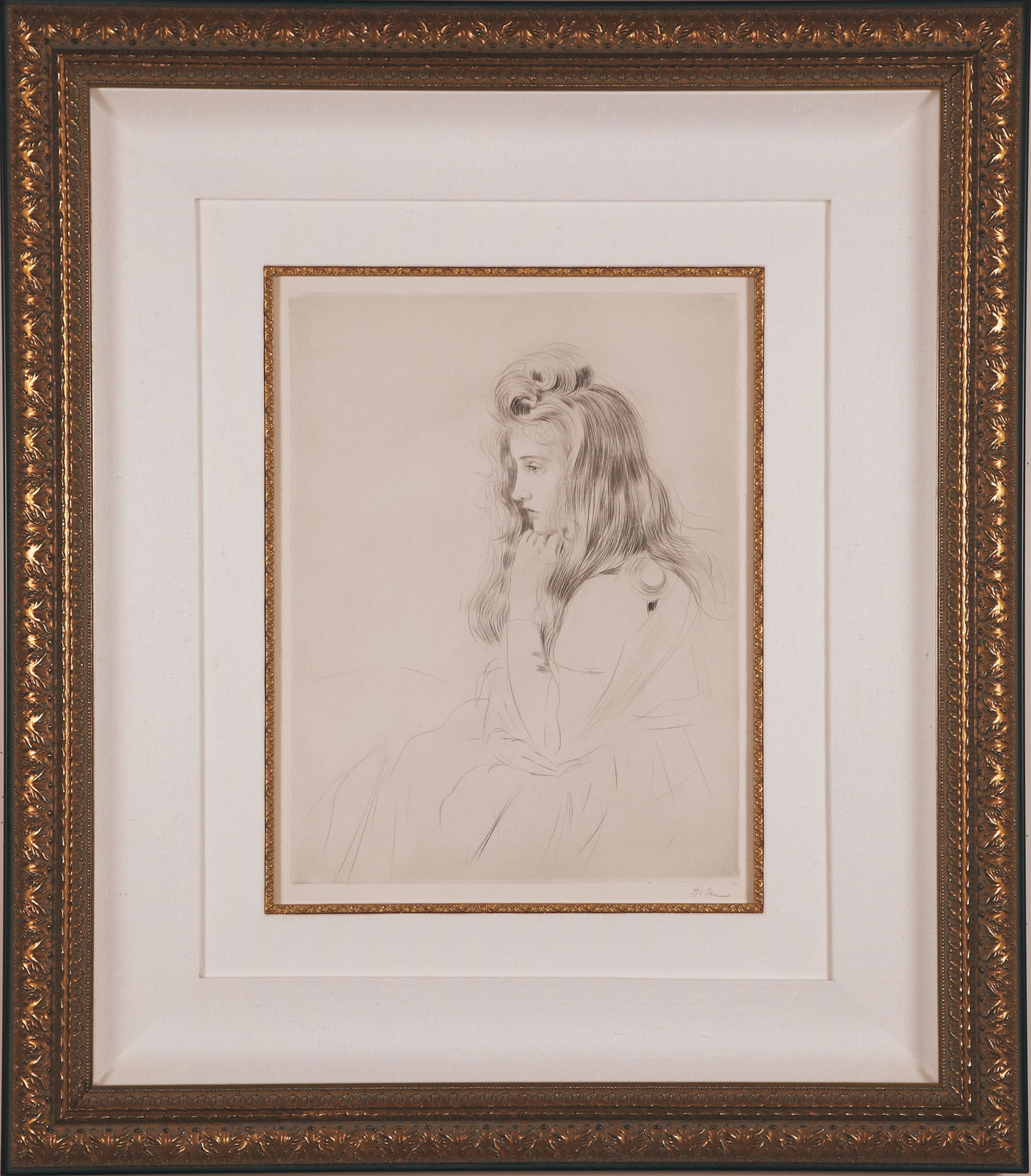 Helleu "Fillette Assise de Profil"