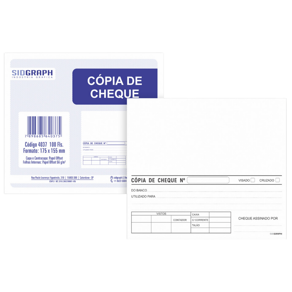 GUIA COMERCIAL COPIA CHEQUE BRANCO 100FLS 175X155 - SIDGRAPH
