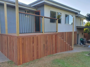 Raised timber deck with handrail Emu Heights
