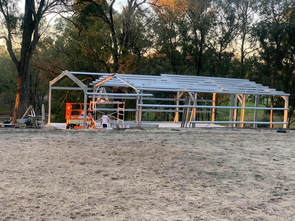 Roof installation on steel shed build in Pitt Town NSW